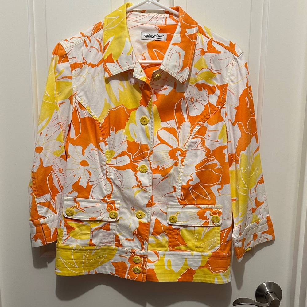 Coldwater Creek Women's Vibrant Floral Blazer - Orange and Yellow